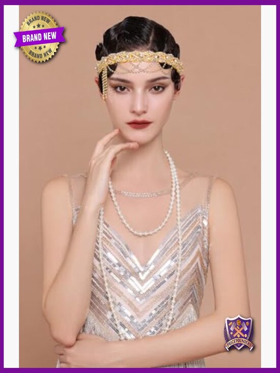 1920s Flapper Headpiece Roaring 20s Headband Chain Vintage Hair Accessory main image 6